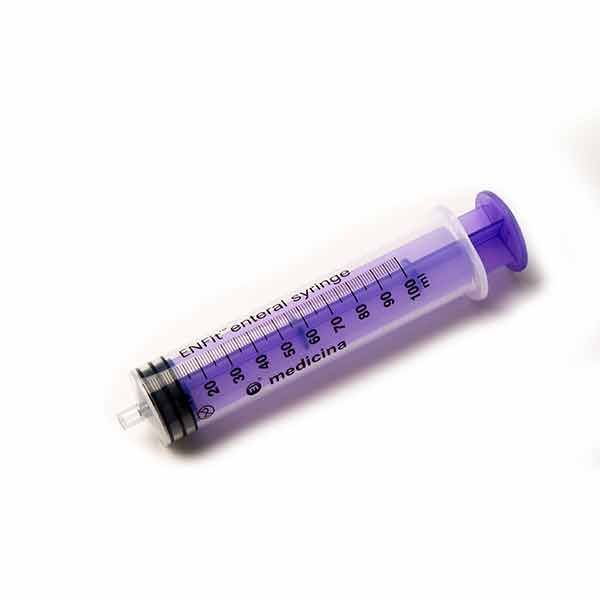 Medicina 100ml Purple single use ENFit enteral syringe, sold as each, can be purchased as box of 30