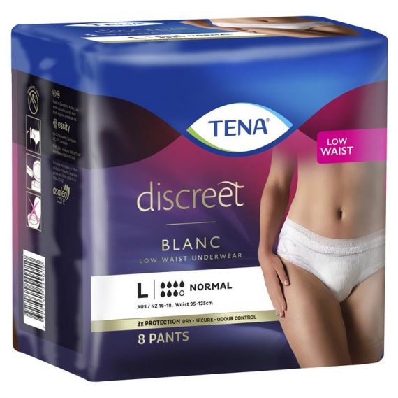 Tena Pants Women Discreet Blanc Large, AUS/NZ 16-18, 95-125cm 880ml