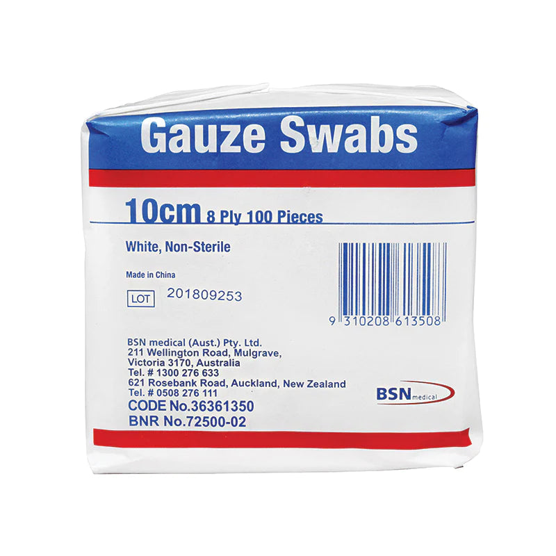 Gauze Swab 8 PLY 10cm x 10cm Non-sterile White (PKTx100)